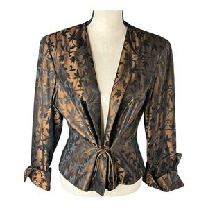 JS Collections Jacket Women Sz 12 Black Jacquard Beaded Elegant‎ Eveningwear